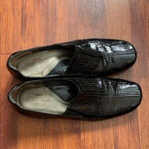 Sesto Meucci Black & Silver Patent Leather Loafers Shoes, Men's SIze 7.5M